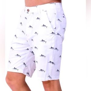 Hudson & Barrow NEW White Navy Swordfish Print Shorts Size 30 NWT